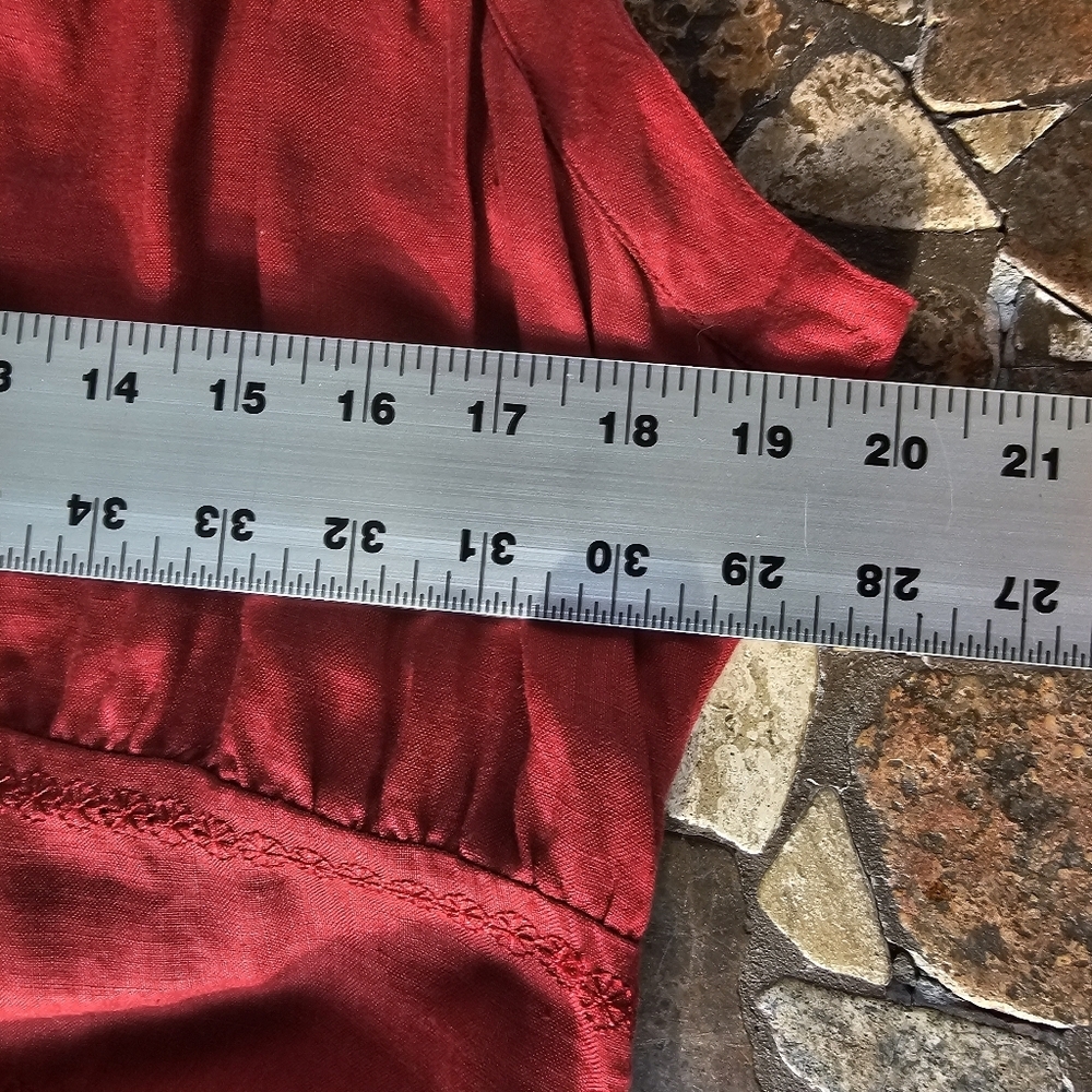 RUST Color!Vintage Carole Little Linen Dress, Rust Color Tiered Ruched, Size 12 - Picture 13 of 14